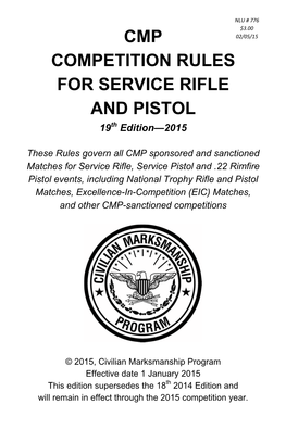 Cmp Competition Rules for Service Rifle and Pistol