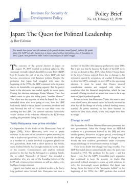 Japan: the Quest for Political Leadership by Bert Edström