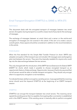 Email Transport Encryption STARTTLS Vs. DANE Vs. MTA-STS
