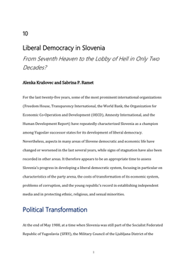 Liberal Democracy in Slovenia Political Transformation