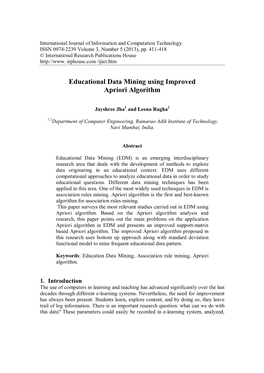 Educational Data Mining Using Improved Apriori Algorithm