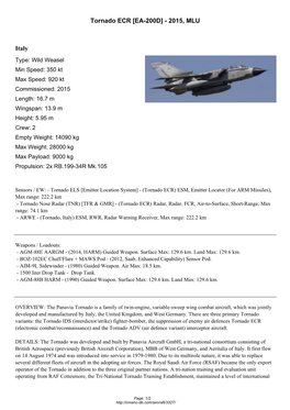 Tornado ECR [EA-200D] - 2015, MLU