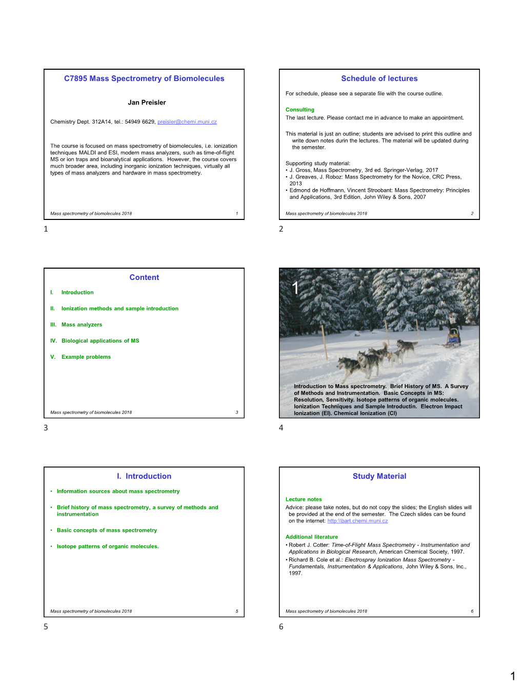 C7895 Mass Spectrometry of Biomolecules Schedule of Lectures