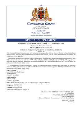 Government Gazette of the STATE of NEW SOUTH WALES Number 129 Wednesday, 4 August 2004 Published Under Authority by Cmsolutions