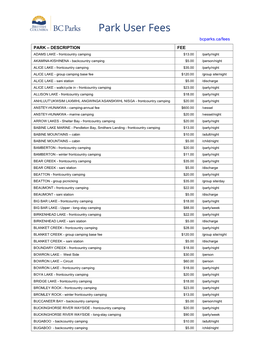 Park User Fees Bcparks.Ca/Fees