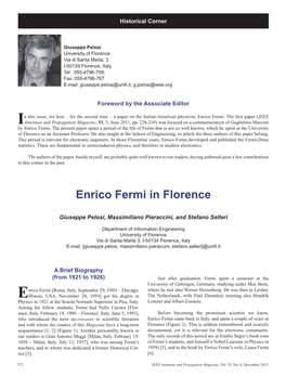 Enrico Fermi in Florence Garbasso [Vercelli, Italy, April 16, 1871 – Florence, Italy, March of the Gabinetto Scientiﬁ Co-Letterario G