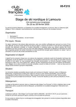 Stage De Ski Nordique À Lamoura Une Semaine Pour Progresser Du 20 Au 26 Février 2005