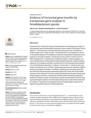 Evidence of Horizontal Gene Transfer by Transposase Gene Analyses in Fervidobacterium Species