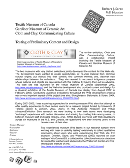 Textile Museum of Canada Gardiner Museum of Ceramic Art Cloth and Clay: Communicating Culture
