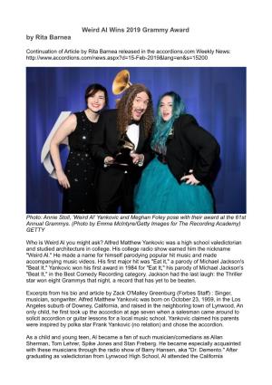 Weird Al Wins 2019 Grammy Award by Rita Barnea