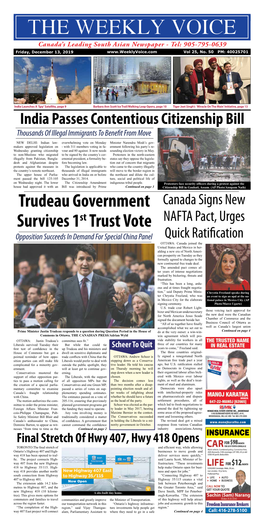 Trudeau Government Survives 1St Trust Vote