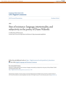 Language, Intertextuality, and Subjectivity in the Poetry of Diane