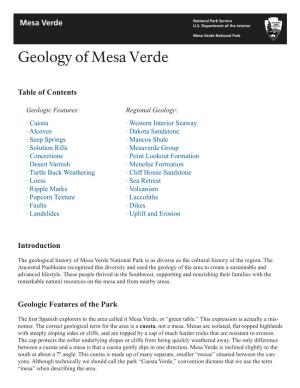 Geology of Mesa Verde