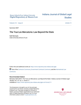 The True Lex Mercatoria: Law Beyond the State