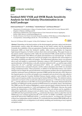 Sentinel-MSI VNIR and SWIR Bands Sensitivity Analysis for Soil Salinity Discrimination in an Arid Landscape