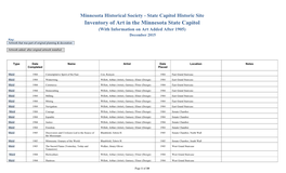 Inventory of Art in the Minnesota State Capitol (With Information on Art Added After 1905) December 2015 Key: Artwork That Was Part of Original Planning & Decoration