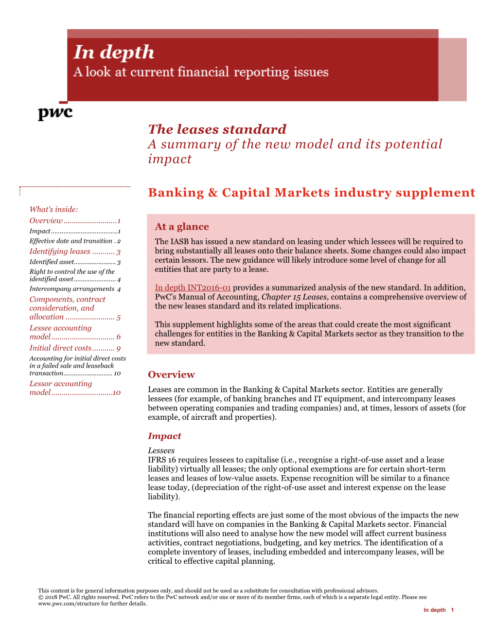 Banking & Capital Markets Industry Supplement for IFRS 16 'Leases'