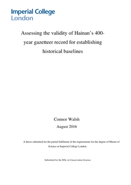 Assessing the Validity of Hainan's 400- Year Gazetteer Record for Establishing Historical Baselines