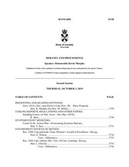 HANSARD 19-50 DEBATES and PROCEEDINGS Speaker