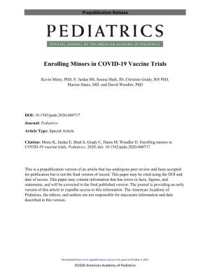 Enrolling Minors in COVID-19 Vaccine Trials