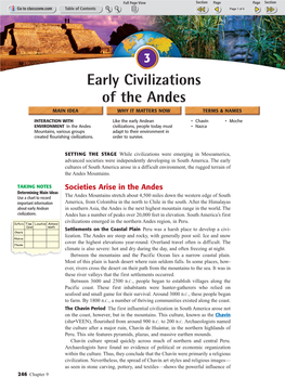 Early Civilizations of the Andes MAIN IDEA WHY IT MATTERS NOW TERMS & NAMES