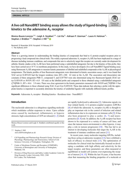 A Live Cell Nanobret Binding Assay Allows the Study of Ligand-Binding Kinetics to the Adenosine A3 Receptor