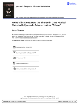 Weird Vibrations: How the Theremin Gave Musical Voice to Hollywood's Extraterrestrial “Others”