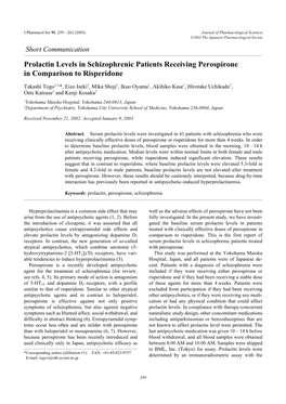 Prolactin Levels in Schizophrenic Patients Receiving Perospirone in Comparison to Risperidone