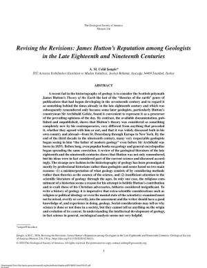 James Hutton's Reputation Among Geologists in the Late Eighteenth and Nineteenth Centuries