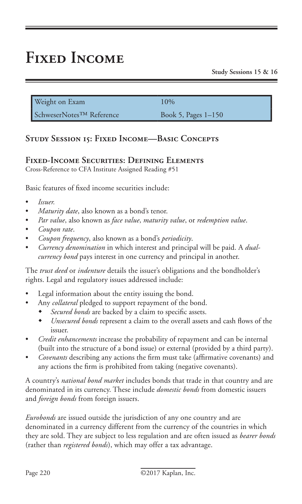 Fixed Income Study Sessions 15 & 16