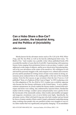Can a Hobo Share a Box-Car? Jack London, the Industrial Army, and the Politics of (In)Visibility