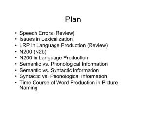 • Speech Errors (Review) • Issues in Lexicalization • LRP in Language Production (Review) • N200 (N2b) • N200 in Language Production • Semantic Vs