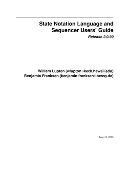 State Notation Language and Sequencer Users' Guide