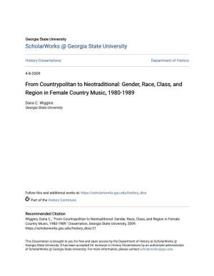 Gender, Race, Class, and Region in Female Country Music, 1980-1989