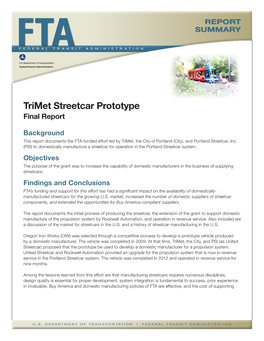 Trimet Streetcar Prototype, Final Report