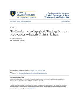 The Development of Apophatic Theology from the Pre-Socratics to the Early Christian Fathers