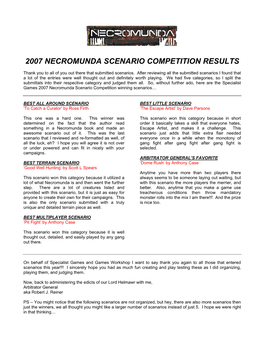 2007 Necromunda Scenario Competition Results