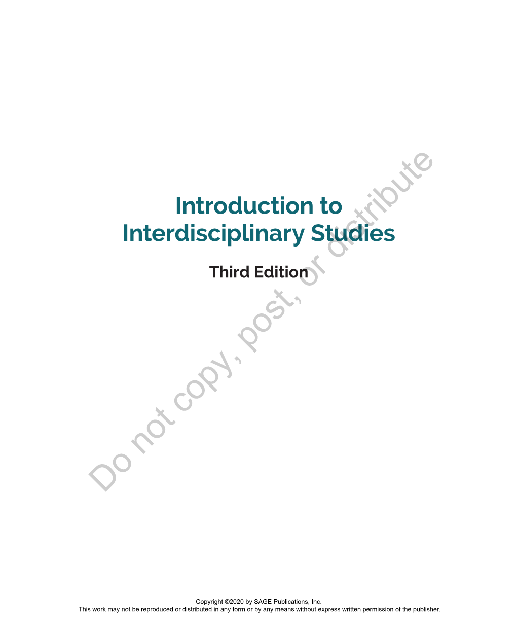 Introduction to Interdisciplinary Studies Distribute Third Editionor