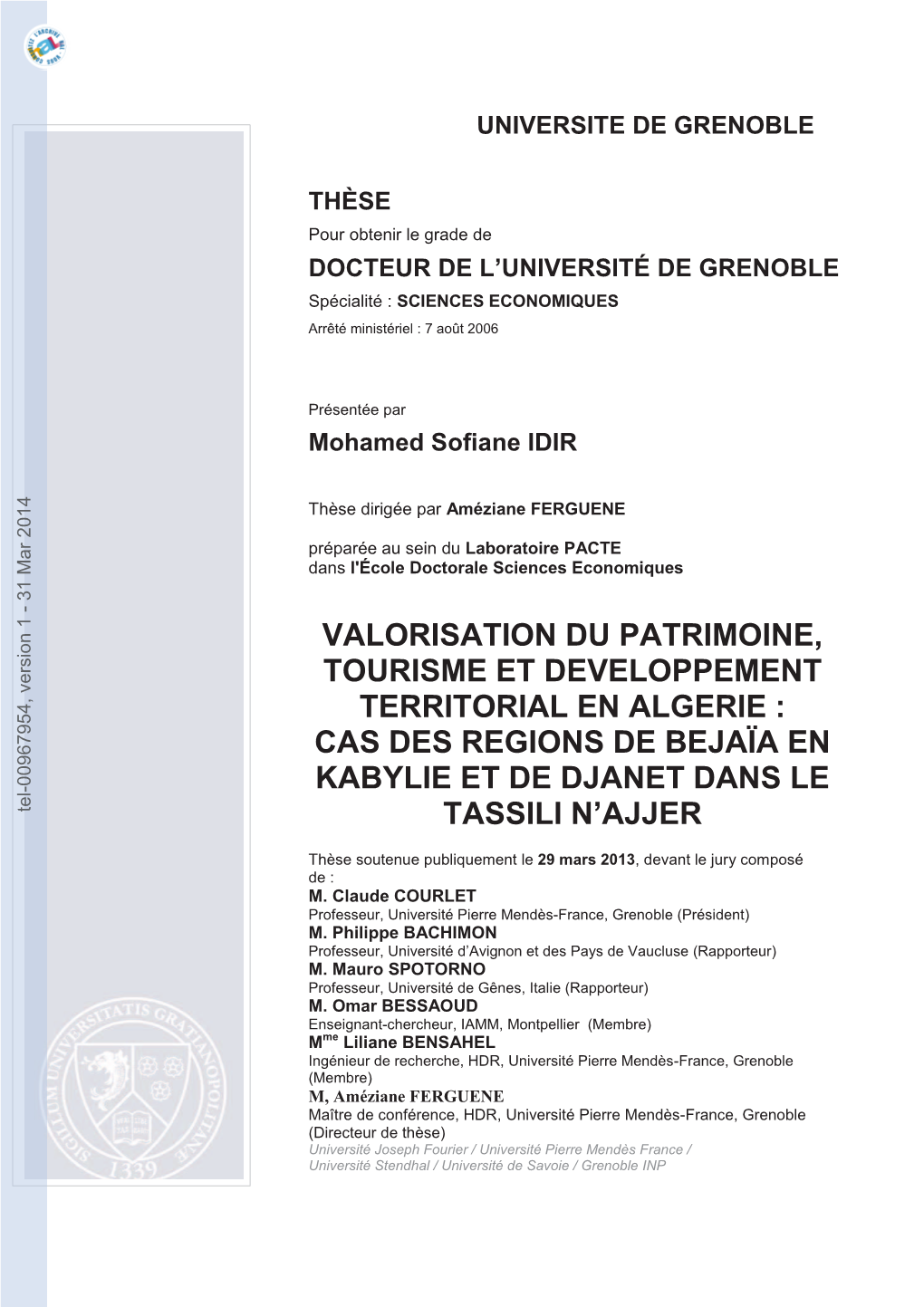 Valorisation Du Patrimoine, Tourisme Et Développement Territorial En Algérie