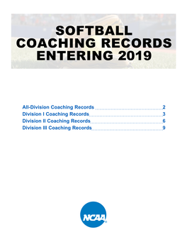Softball Coaching Records Entering 2019