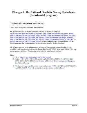 Changes to the National Geodetic Survey Datasheets (Datasheet95 Program)