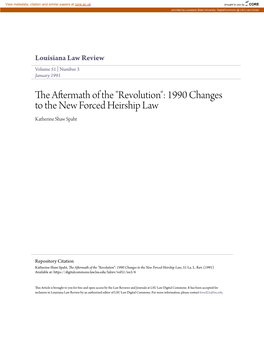 "Revolution": 1990 Changes to the New Forced Heirship Law Katherine Shaw Spaht