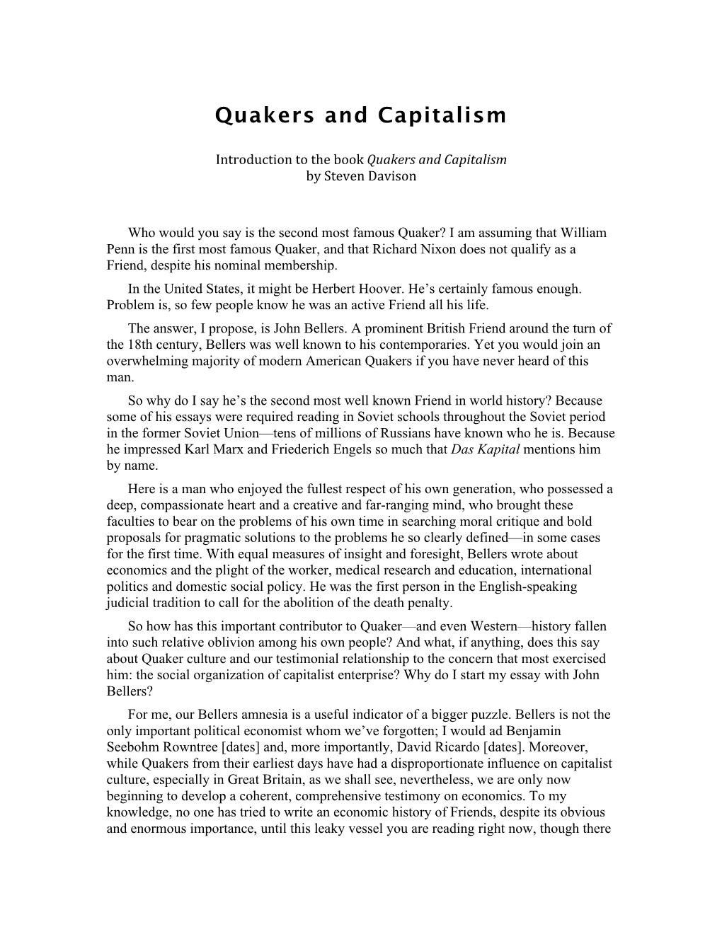 Quakers & Capitalism — Introduction