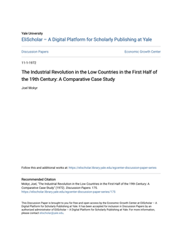 The Industrial Revolution in the Low Countries in the First Half of the 19Th Century: a Comparative Case Study