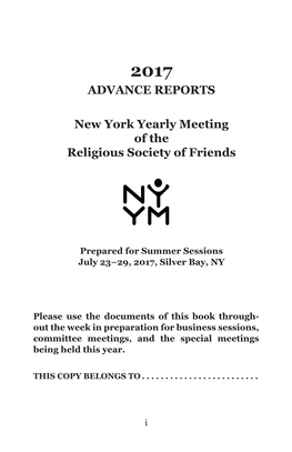 ADVANCE REPORTS New York Yearly Meeting of the Religious