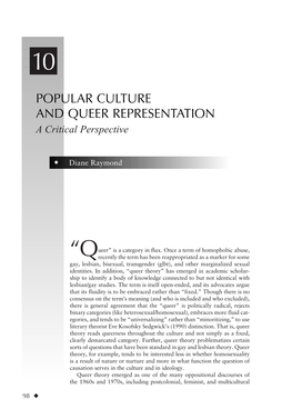 Popular Culture and Queer Representation: a Critical Perspective