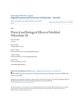 Physical and Biological Effects of Modified Polysorbate 20 Kevin Penfield Croda Inc