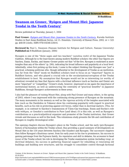 Swanson on Groner, 'Ryōgen and Mount Hiei: Japanese Tendai in the Tenth Century'