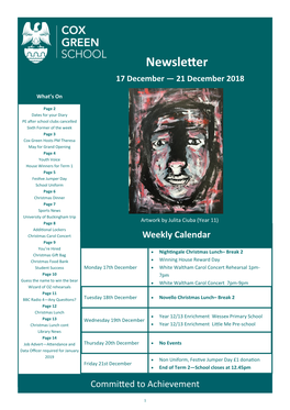 Newsletter 17 December — 21 December 2018