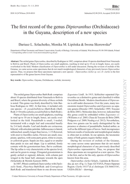 The First Record of the Genus Dipteranthus (Orchidaceae)